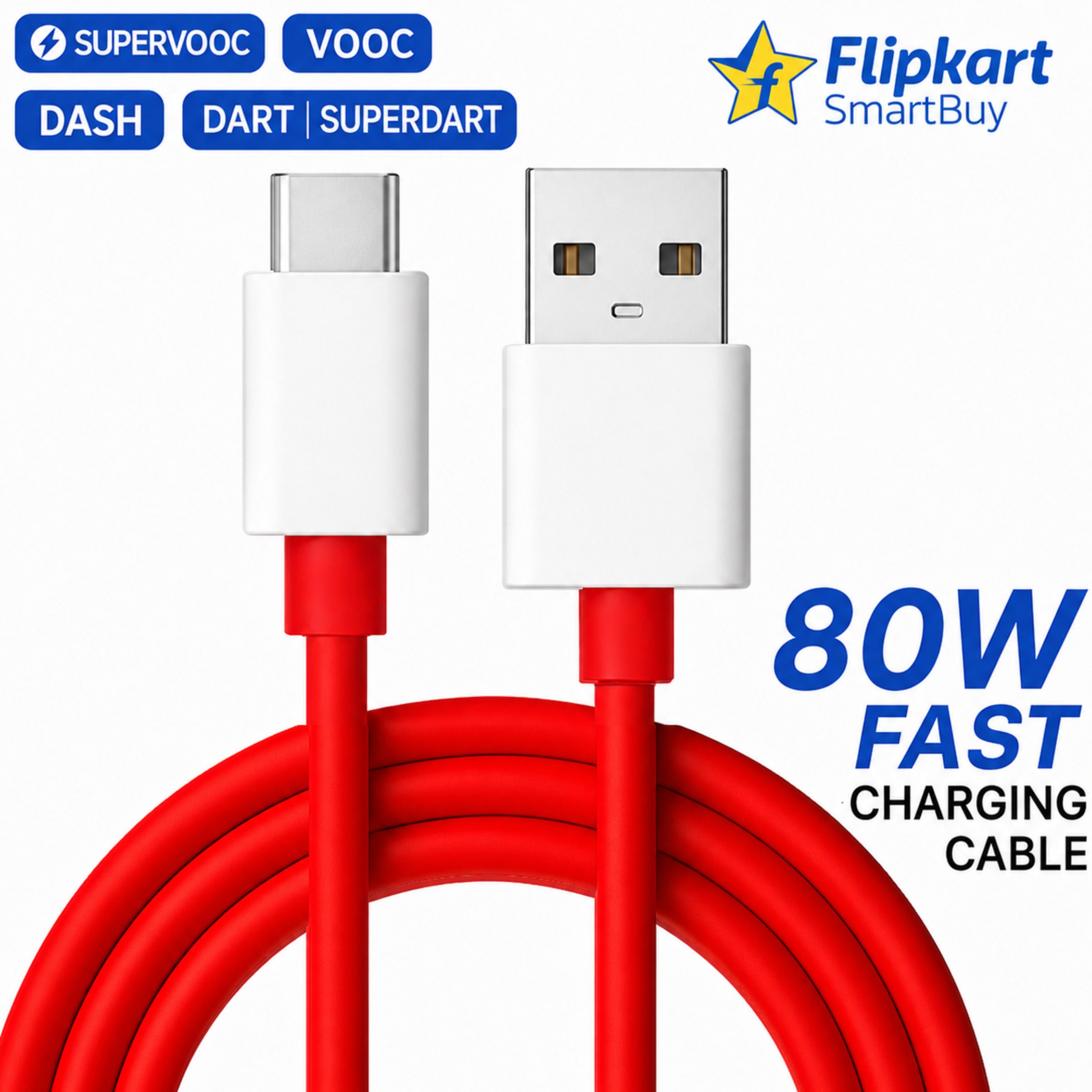 Flipkart SmartBuy USB Type C Cable 8 A 1 m PVC 80W SuperVOOC OnePlus Charger Cable 80W Data Cable 80W C Type Cable 80W-image-43