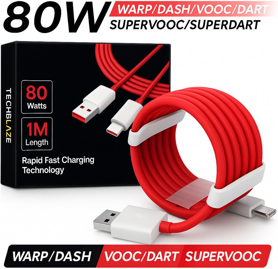 TechBlaze USB Type C Cable 8 A 1 m TPE WARP Cable /Dash Charging Type c Charger Cable Compatible for Vooc/SuperVooc/Dart/Superdart fast charging data cable-picture-10