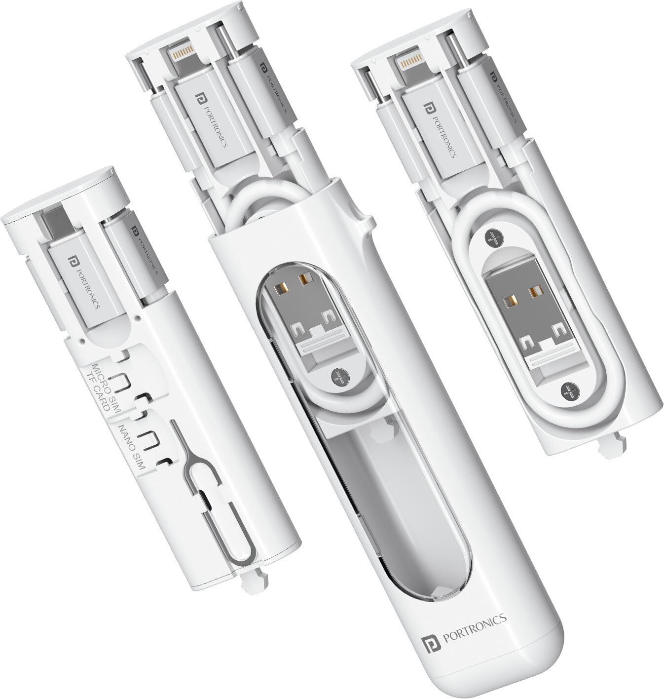 Portronics USB Type C Cable 0.27 m Snapcase 4 60W Multifunctional Fast Charging Data Cable Kit,USB-A,8 Pin,Micro