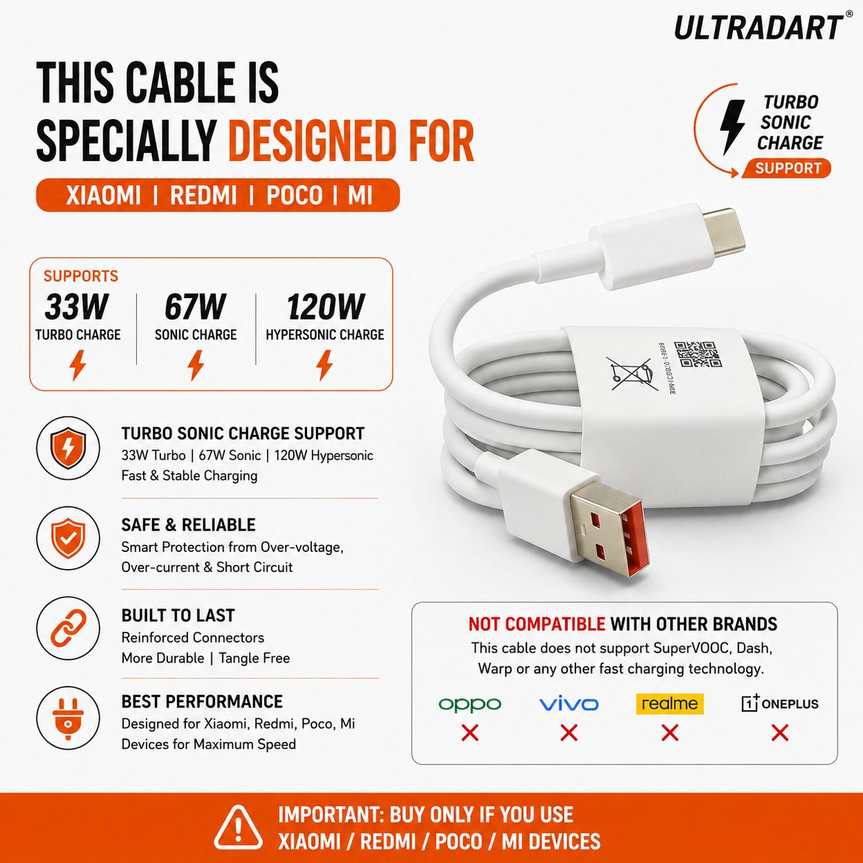 ULTRADART USB Type C Cable 1 m braided 120W HyperCharge Fast Charging Cable for Xiaomi Redmi POCO-picture-16