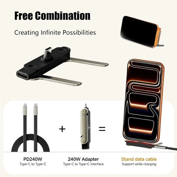 HGT FAST 240W Detachable USB C to USB C Fast Charging Cable with Foldable Stand Mobile Holder-picture-33