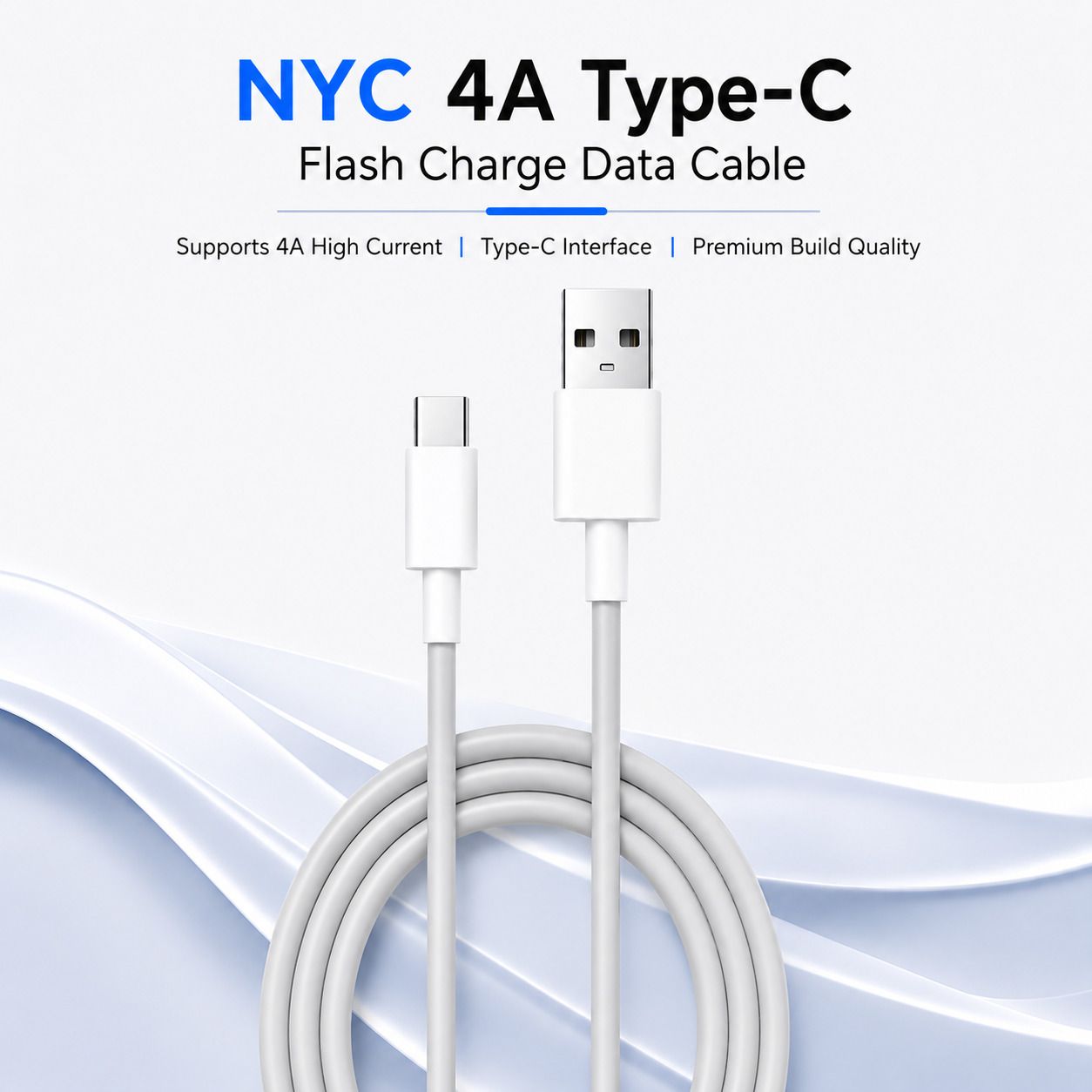 Nyc USB Type C Cable 4 A 1 m Supports 55W Flash charging|Durable TPE material|Vivo Official Authentic Product Type C Data Cable-image-14