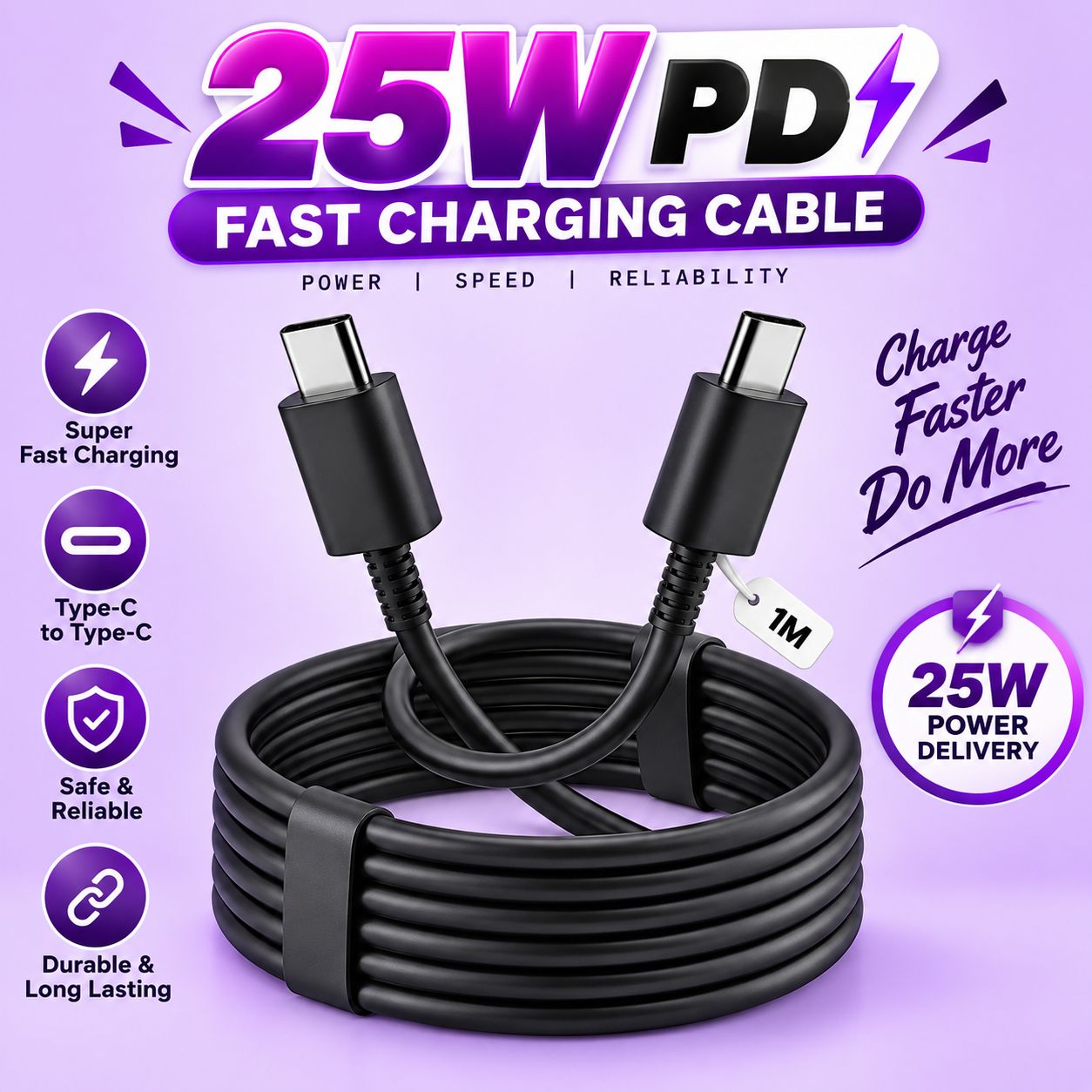 Hespa USB Type C Cable 3 A 1 m ORIGINAL 25W Type-C to C Fast Charging Cable 1M High Speed Data Transfer for Samsung Galaxy M14/M15/M34/M35/F15/F34/A14/A15/A24/A34-picture-34