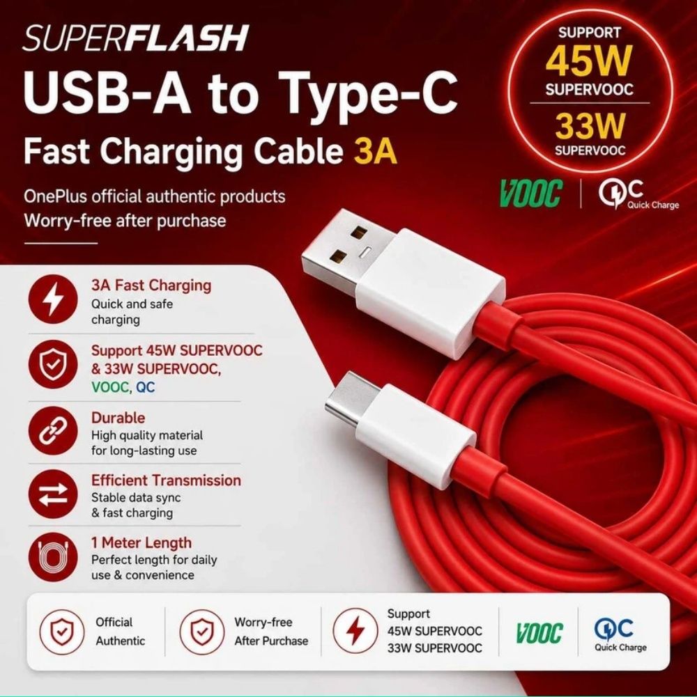 RAJ MOBILE AND ELECTRIC USB Type C Cable 4.5 A 1 m Oneplus Original SUPERVOOC,VOOC,QC_23-image-47
