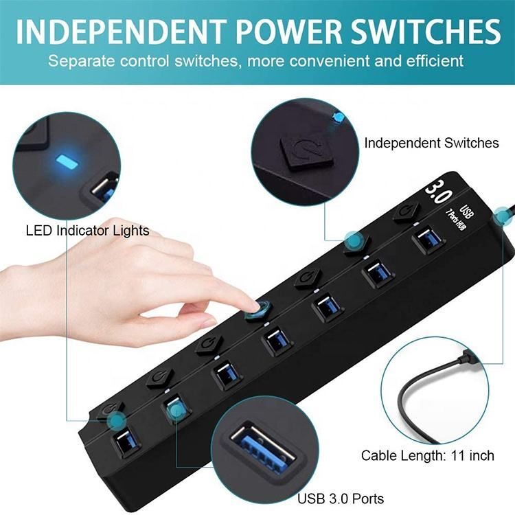 patchio 7 Port USB 3.0 Hub with Individual Power Switches & LED Indicators 3.1 Mbps Data Card ,Calls not Supported