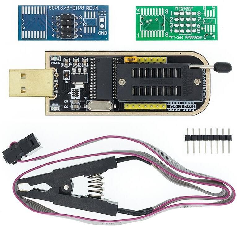 keertan kalp CH341A 24 25 Series EEPROM Flash BIOS USB Programmer + SOIC8 SOP8 Flash Chip Data Card