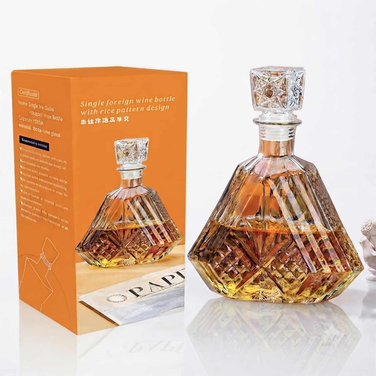 Diamond shape decanter 1000ML (33.8ods) primium bottle Whiskey, Scotch, Bourbon, Brandy, Rum, Wine, Water, Juice, Home Bar, Party, Hotel Decanter-image-29