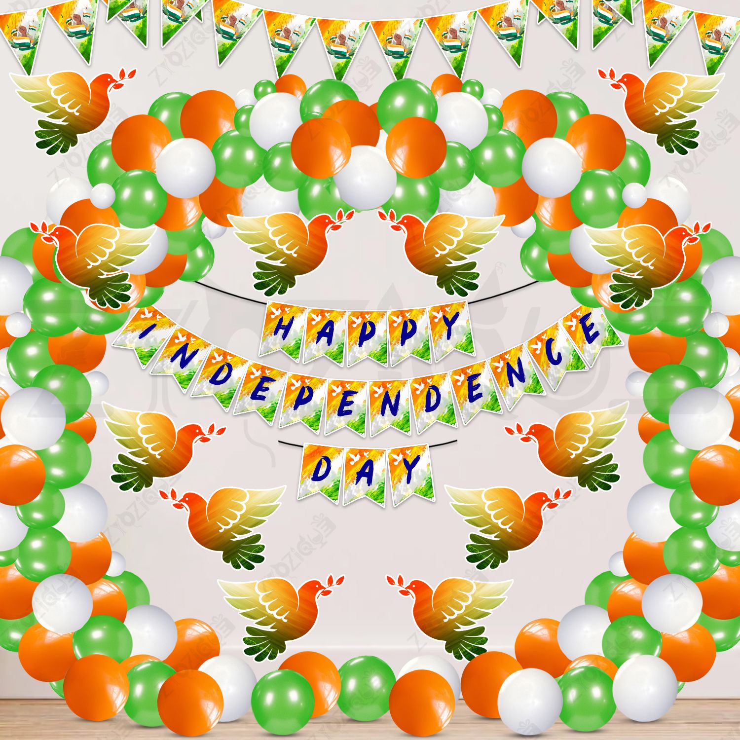 zyozique Green, White, Orange 59 Pcs Happy Independence Day Decorations Combo Backdrop tricolour For 15 August-picture-14
