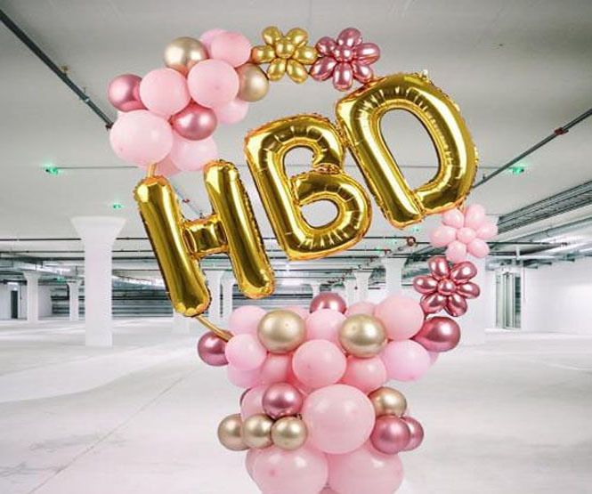 soi Solid "HBD" Gold & Pink Decoration Suite Gold Mylar Letters, Chrome & Pastel Balloons Balloon-picture-14