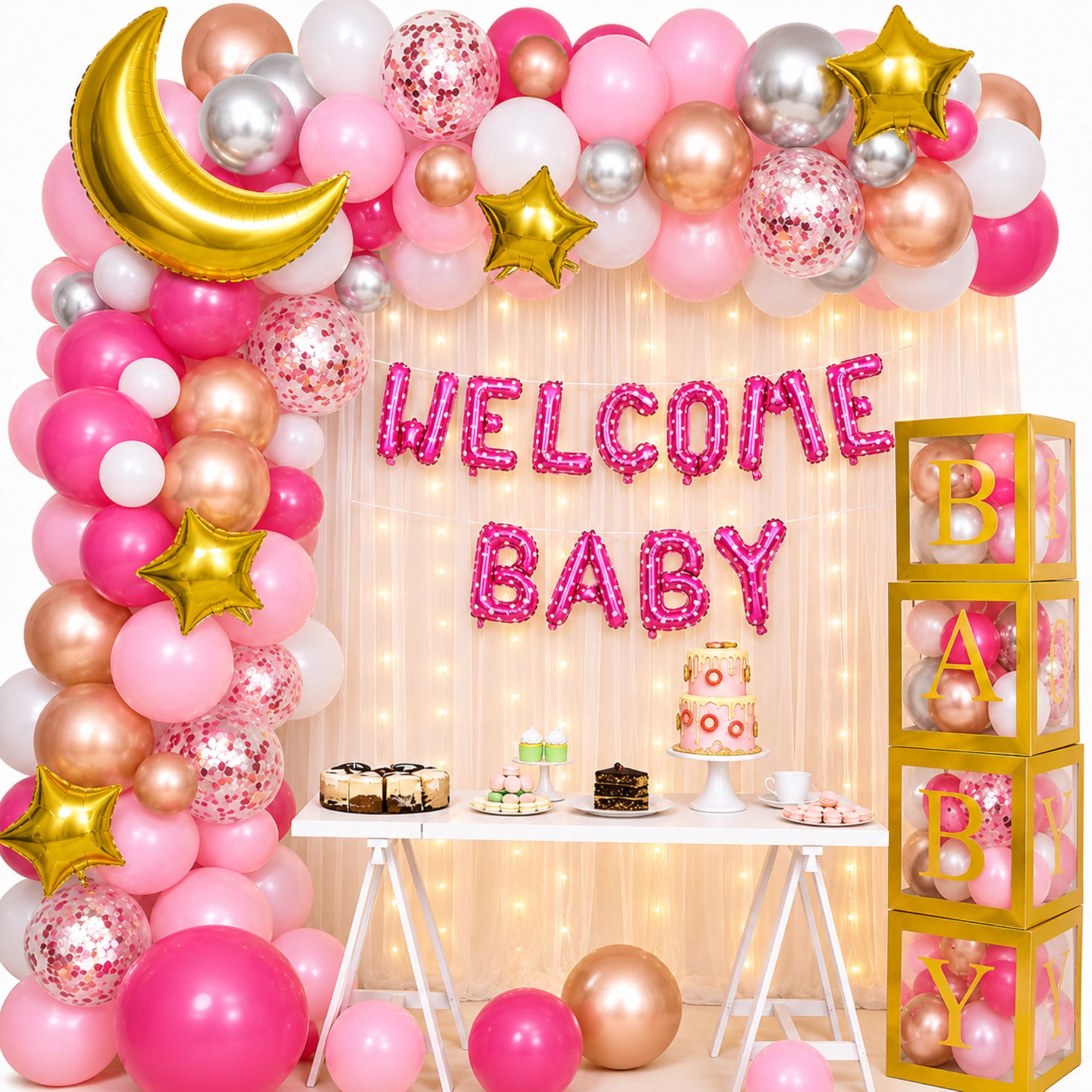 svarupam trecon Multicolor, White, Silver, Gold, Pink, Pastel pink, rose gold Welccom Baby Decoration Kit-picture-22