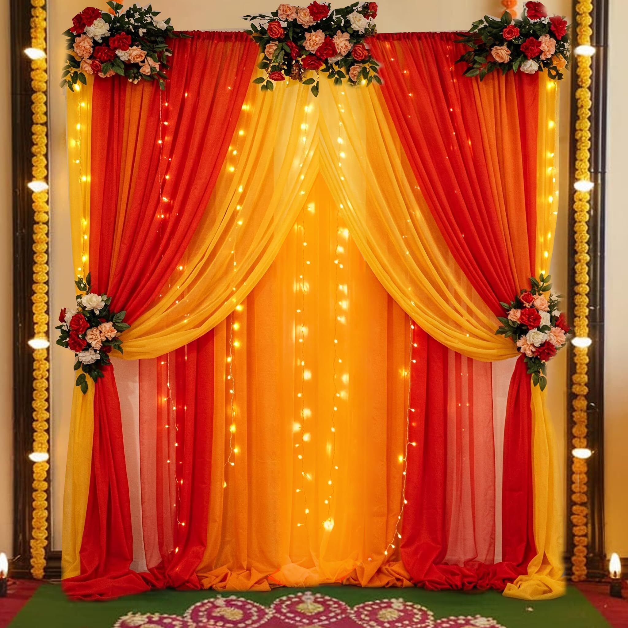 special you Yellow, Orange, Red Chiffon-like Fabric, Wedding Decoration Items for Haldi, Mehndi Backdrop Decor-picture-13