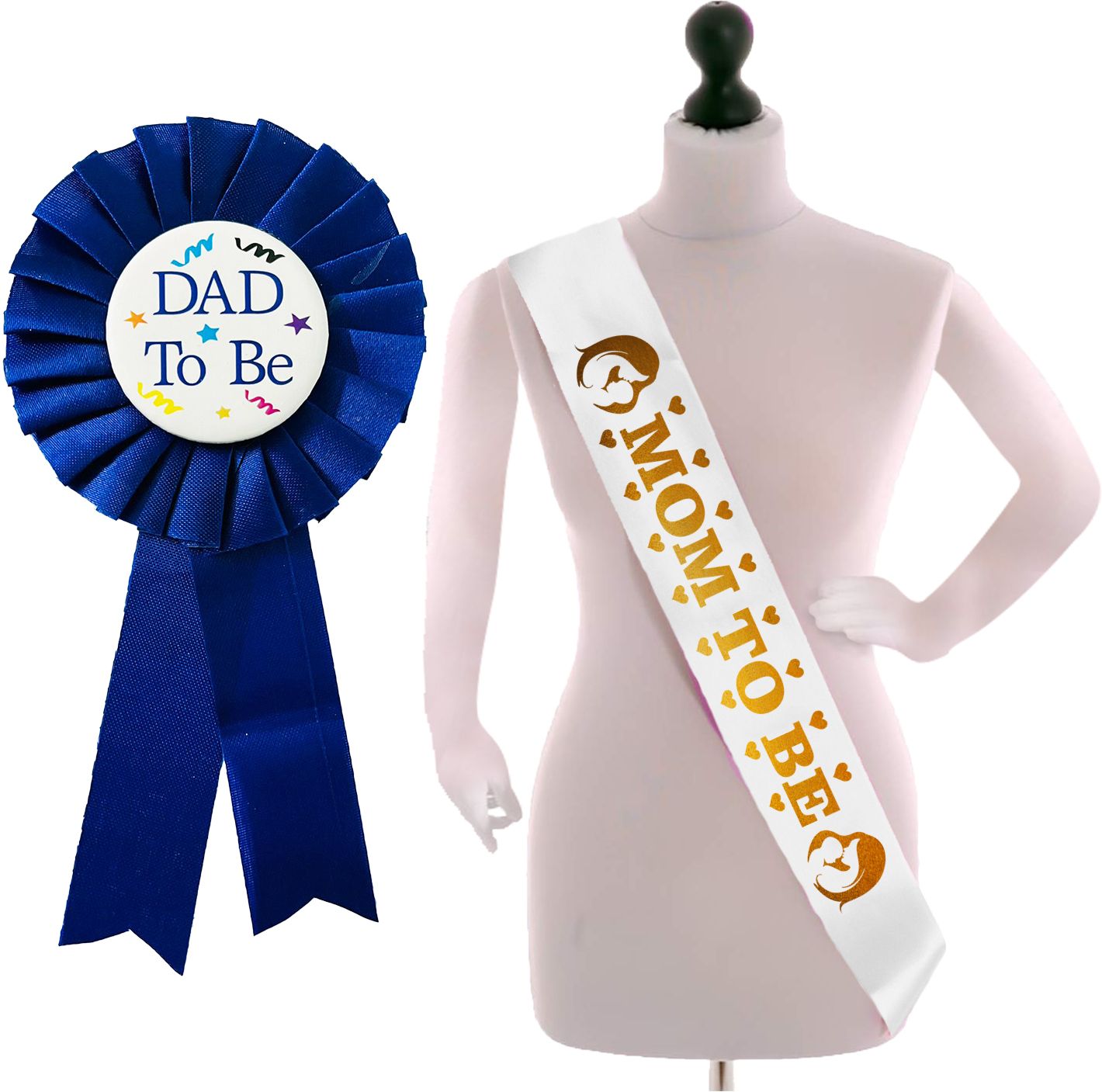 zyozi White, Blue Baby Shower Decorations Kit - Mom to Be Sash & Dad To Be Badge (Pack Of 2)-picture-10