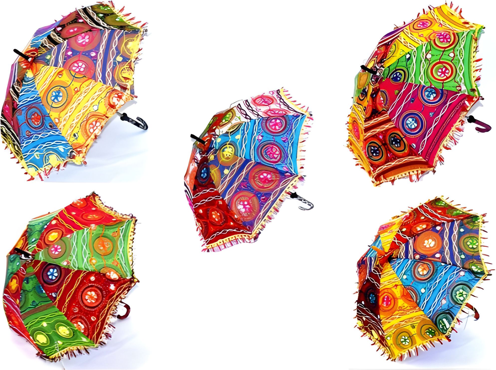 briobazar PACK OF 5 Jaipuri Multicolor Umbrella for Decoration-Wedding, Mehendi, Navratri Umbrella-picture-12