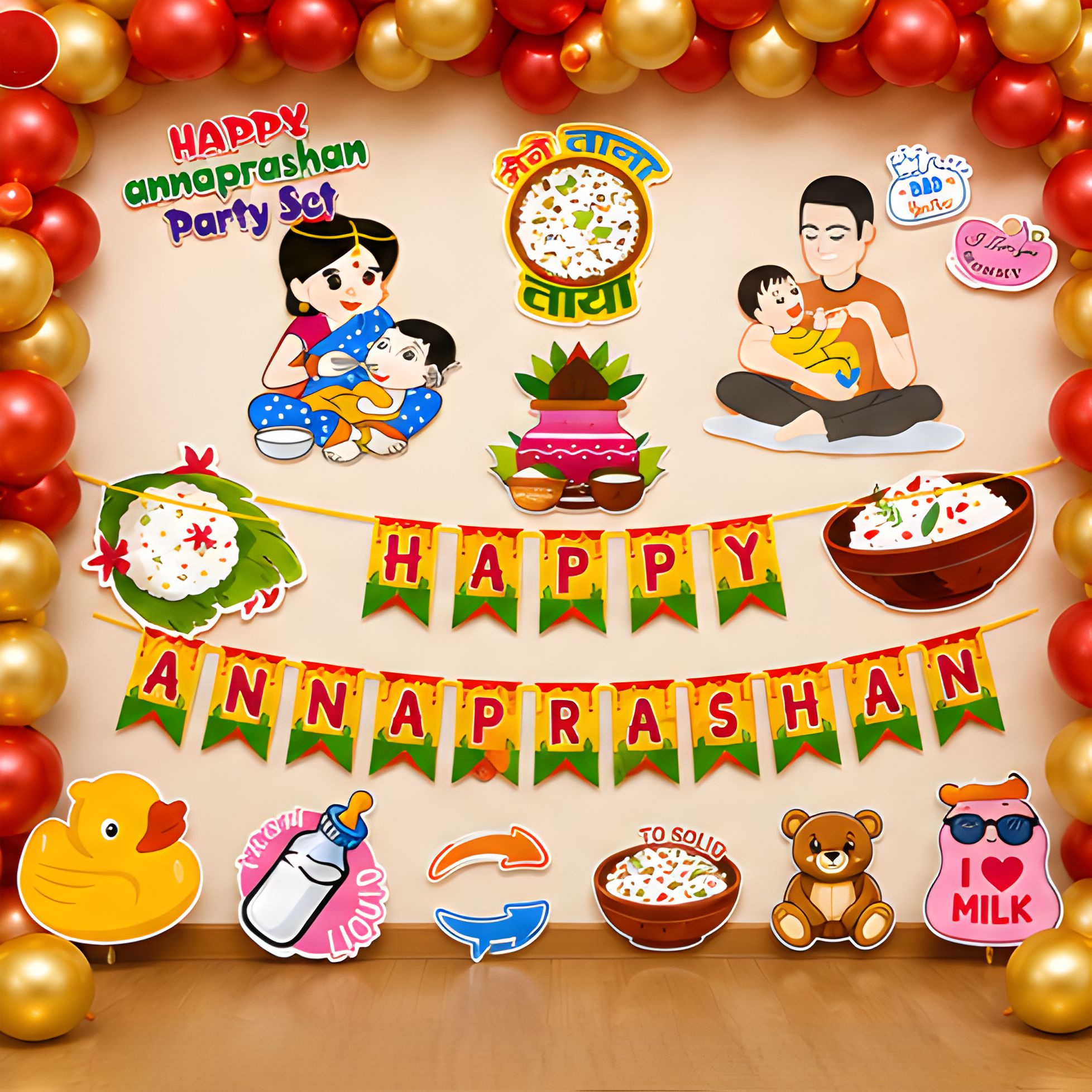 bubble trouble Multicolor Happy Annaprashan Decoration Kit with Banner & Photo Booth Props-picture-43