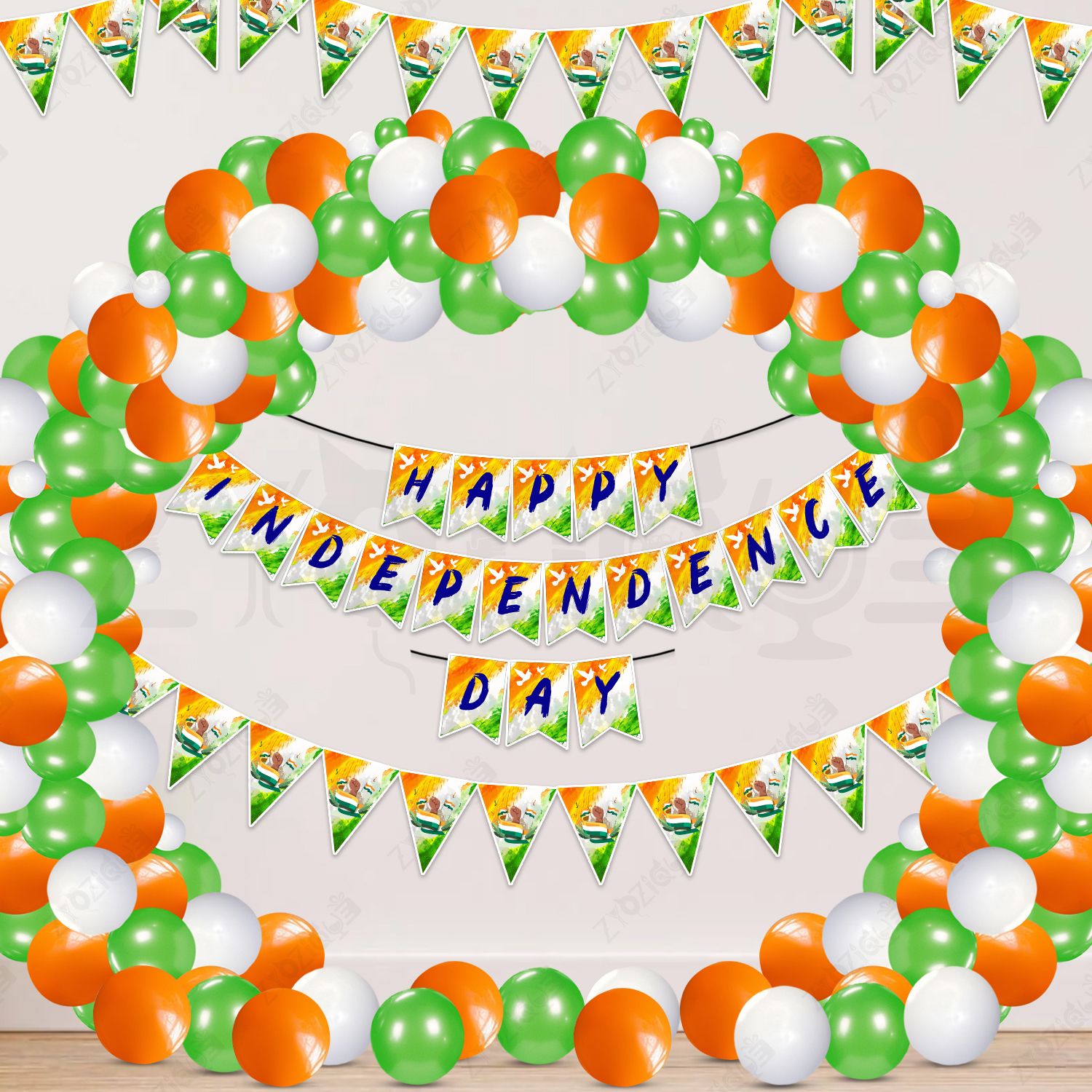zyozique Orange, Green, White 47 Pcs Independence Day Decoration Items, 15th August Decorations Combo | Banner-picture-7
