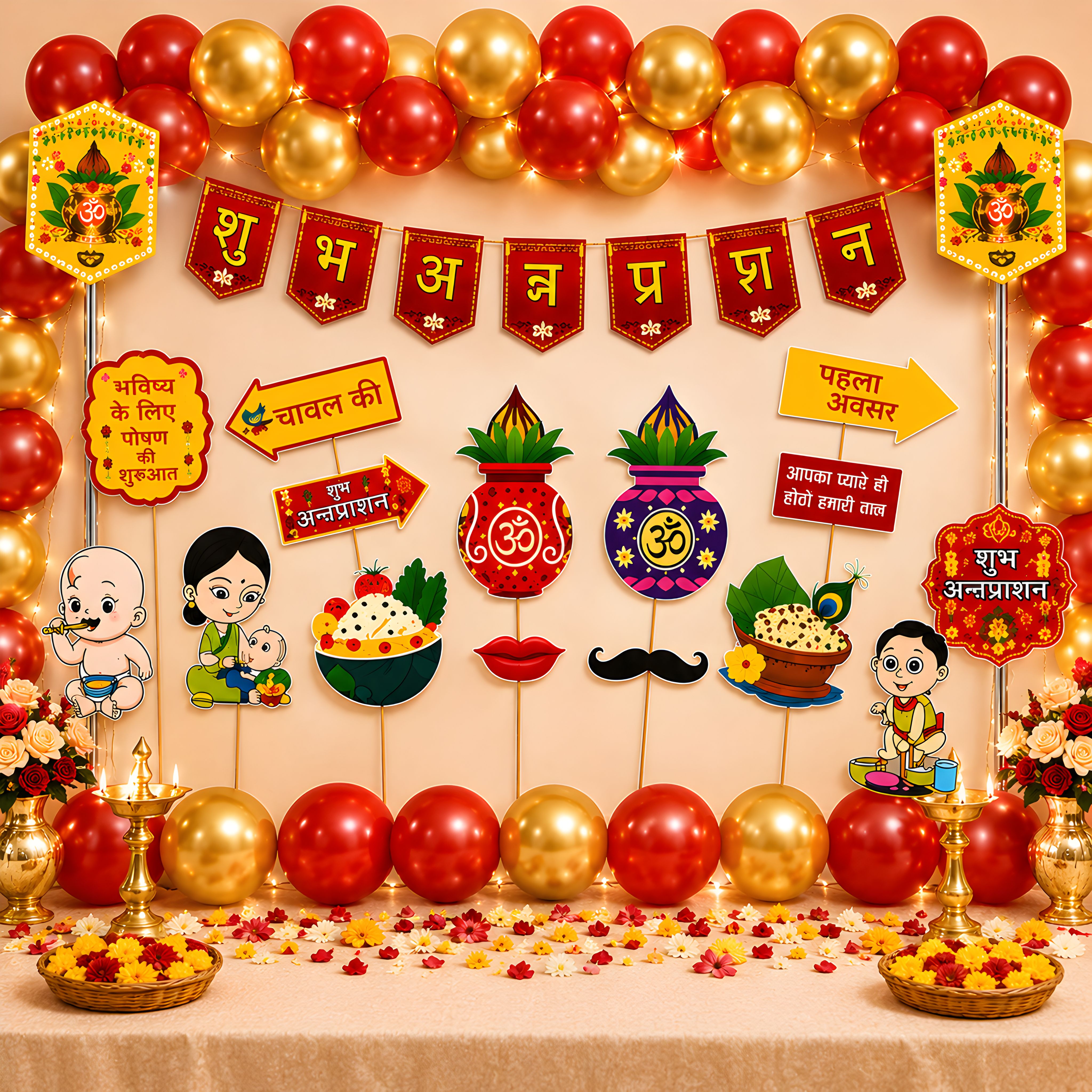 bubble trouble Multicolor Shubh Annaprashan Decoration Kit for Baby Rice Ceremony Party Decor-picture-37