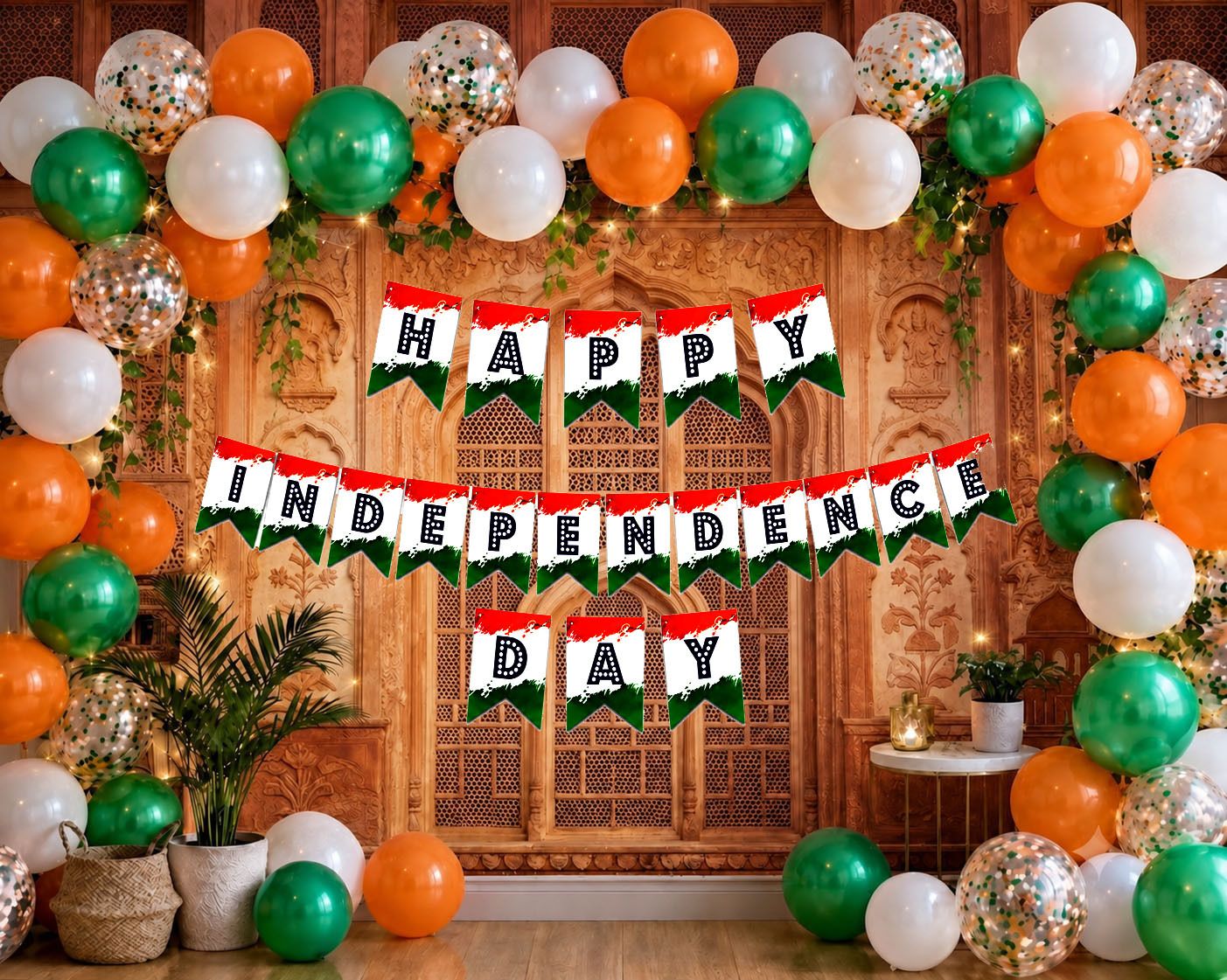 dinipropz Multicolor Happy Independence Day Decoration Kit 1PCS Bunting Banner 50PCS Tricolor Balloon-picture-37