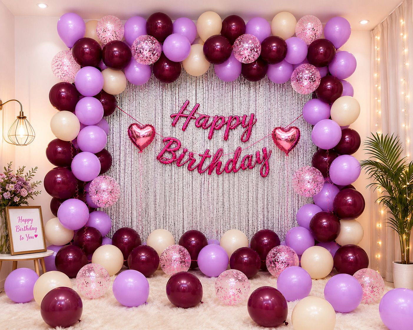 Birthday Decoration Kit with Purple Burgundy Cream Balloons-image-46