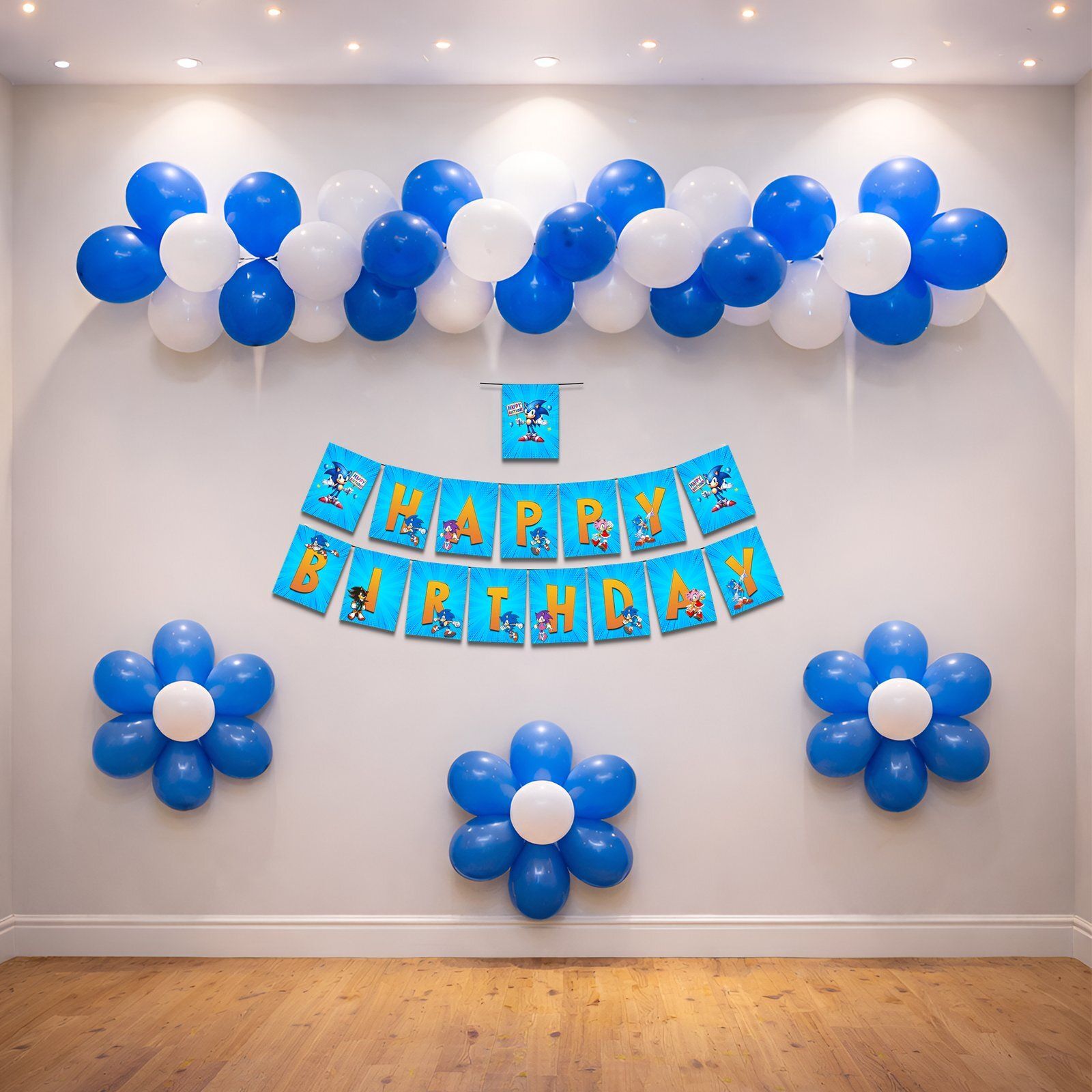 1iam Multicolor Sonic Theme Happy Birthday Banner with Blue White Balloons Pack of 32-picture-19