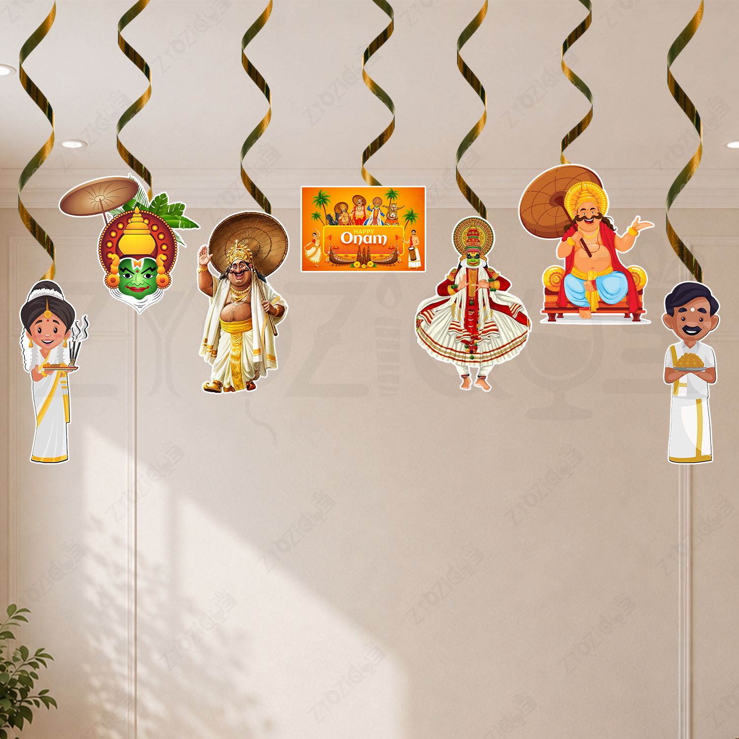 zyozique Multicolor 7 Pieces Onam Hanging Decorations Kit | Happy Onam Festival Swirls, Mahabali-picture-8