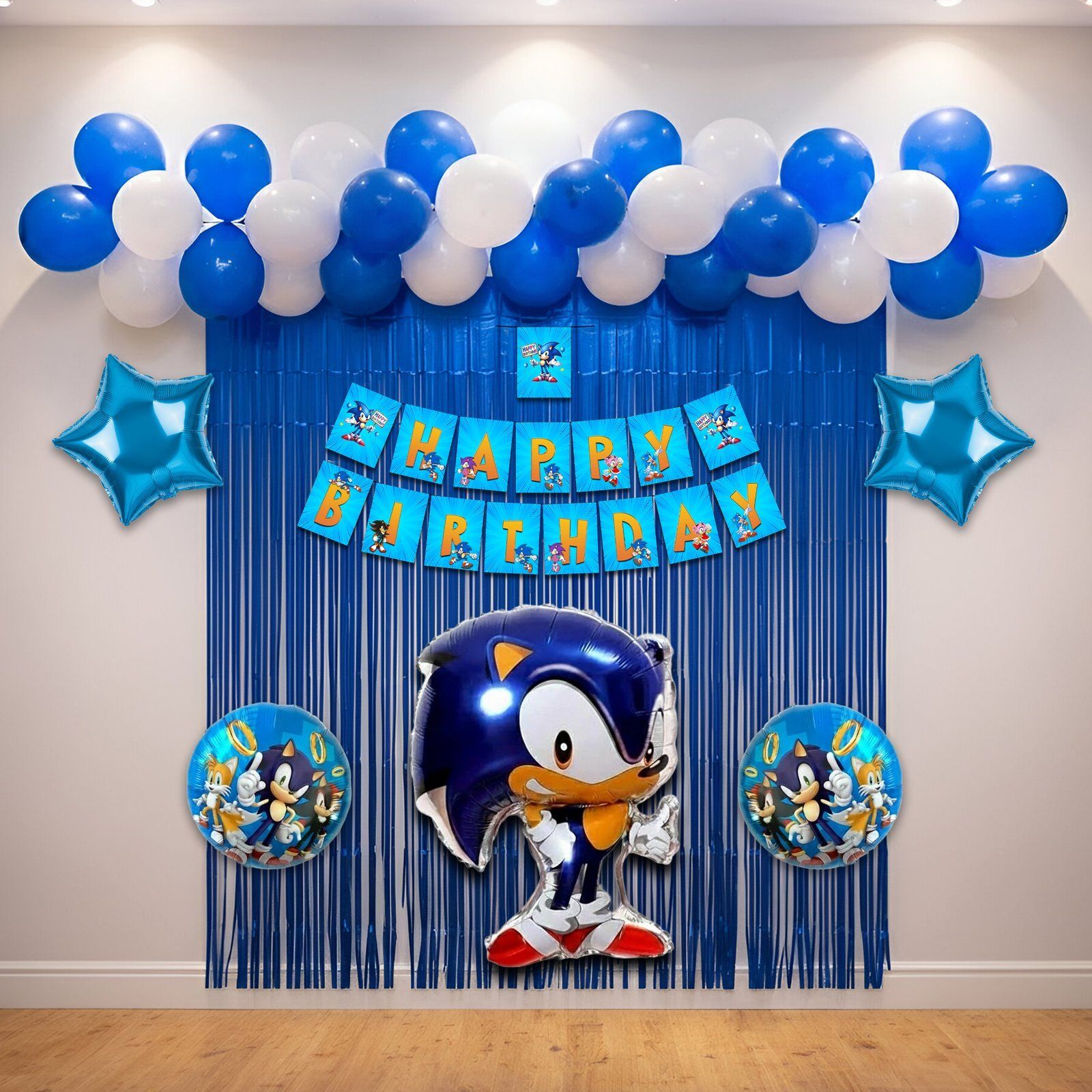 1iam Multicolor Sonic Theme Happy Birthday Banner Balloon Decoration Pack of 40 for Kids-picture-24