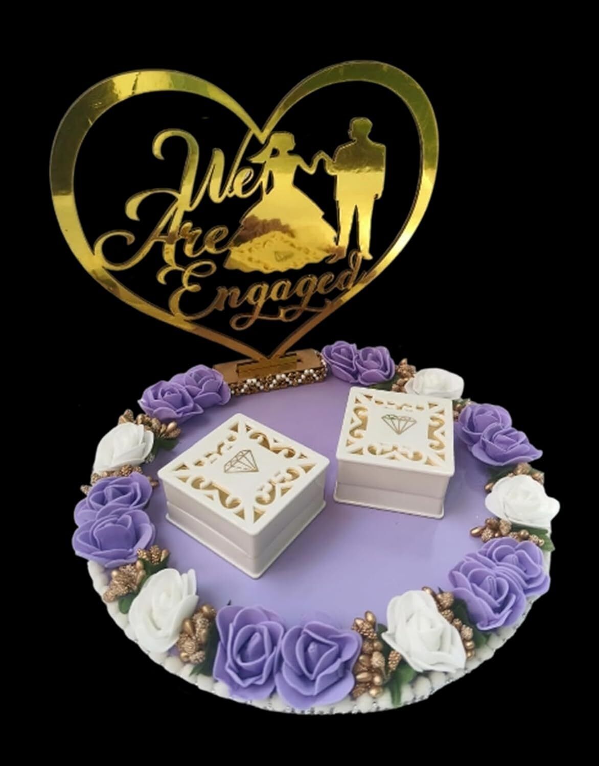 Elegant Purple Ring Holder Tray | Floral Decor | For Engagement Ceremony Wood Decorative Platter-image-47