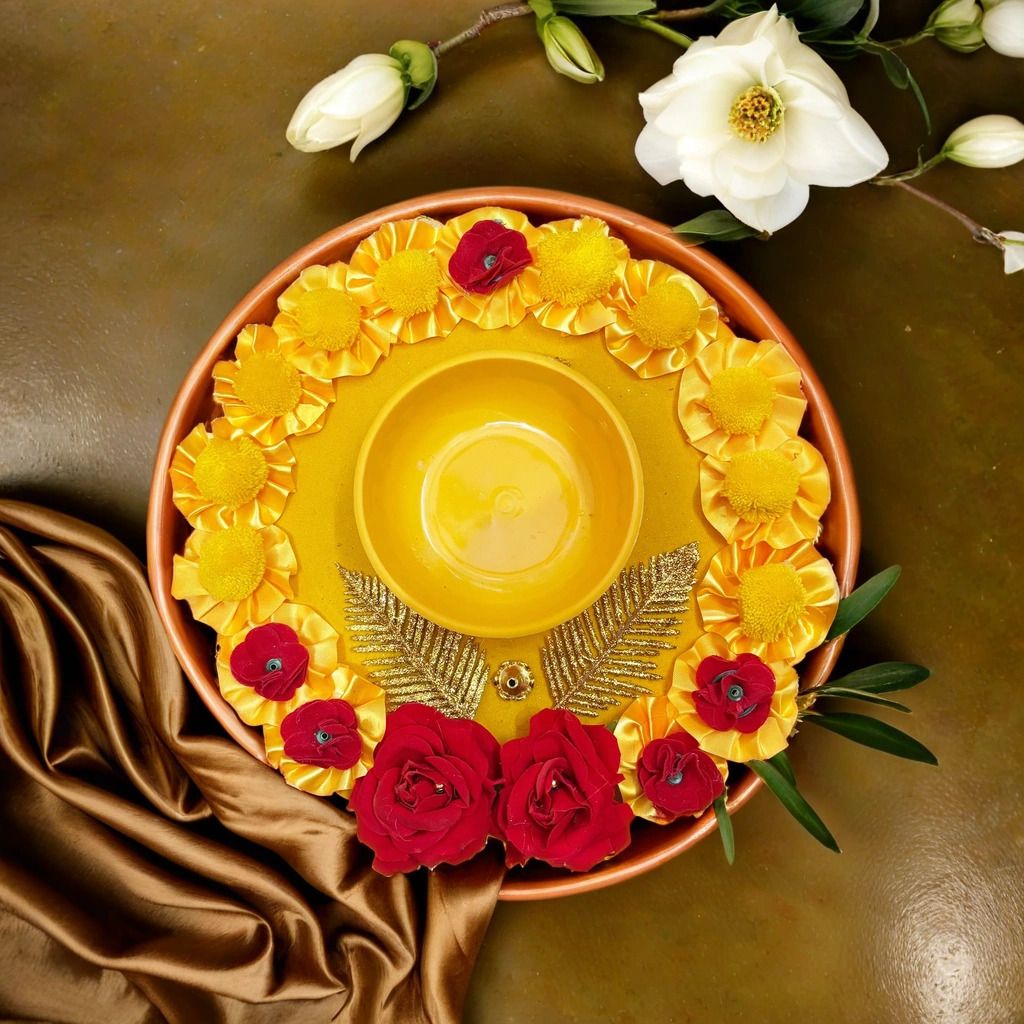 cesto Haldi Mehendi Decoration Thali Set Plate, Ceremony, Platter, Wedding, Marriage v Microfibre Decorative Platter-picture-16