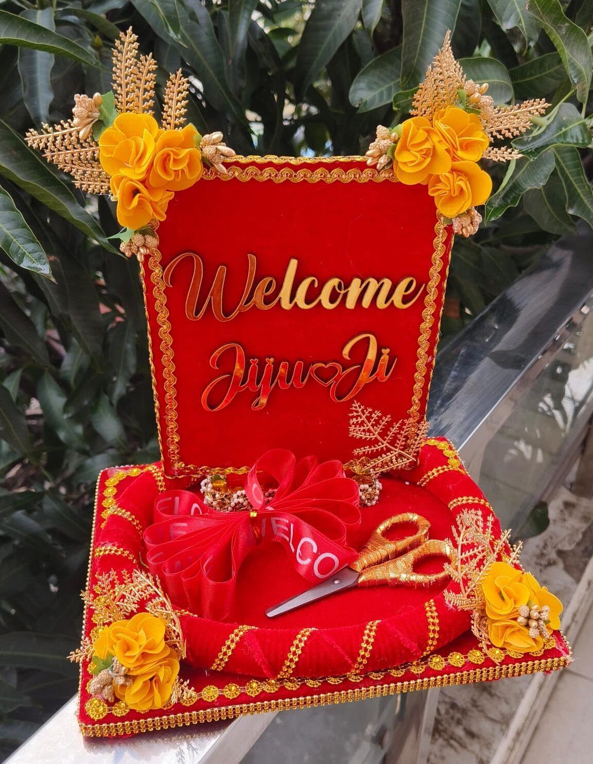 Wedding Welcome Tray for Jiju | Decorative Ribbon Cutting Ceremony Plate - Wood Decorative Platter-image-19