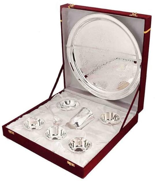 jaipur ace Silver Plated Dinner Set - Stainless Steel Set Brass Decorative Platter-picture-24