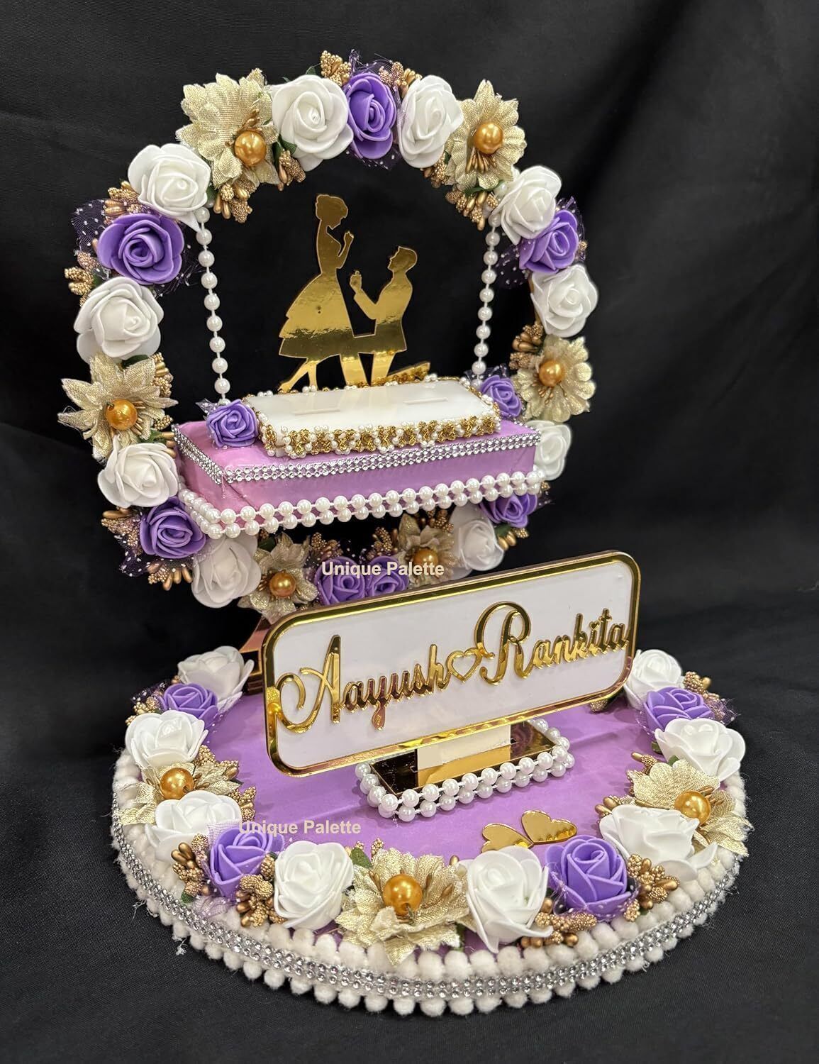 Beautiful Engagement Ring Platter,10x10x13 inch, 2 Detachable Ring Boxes Tray Wood Decorative Platter