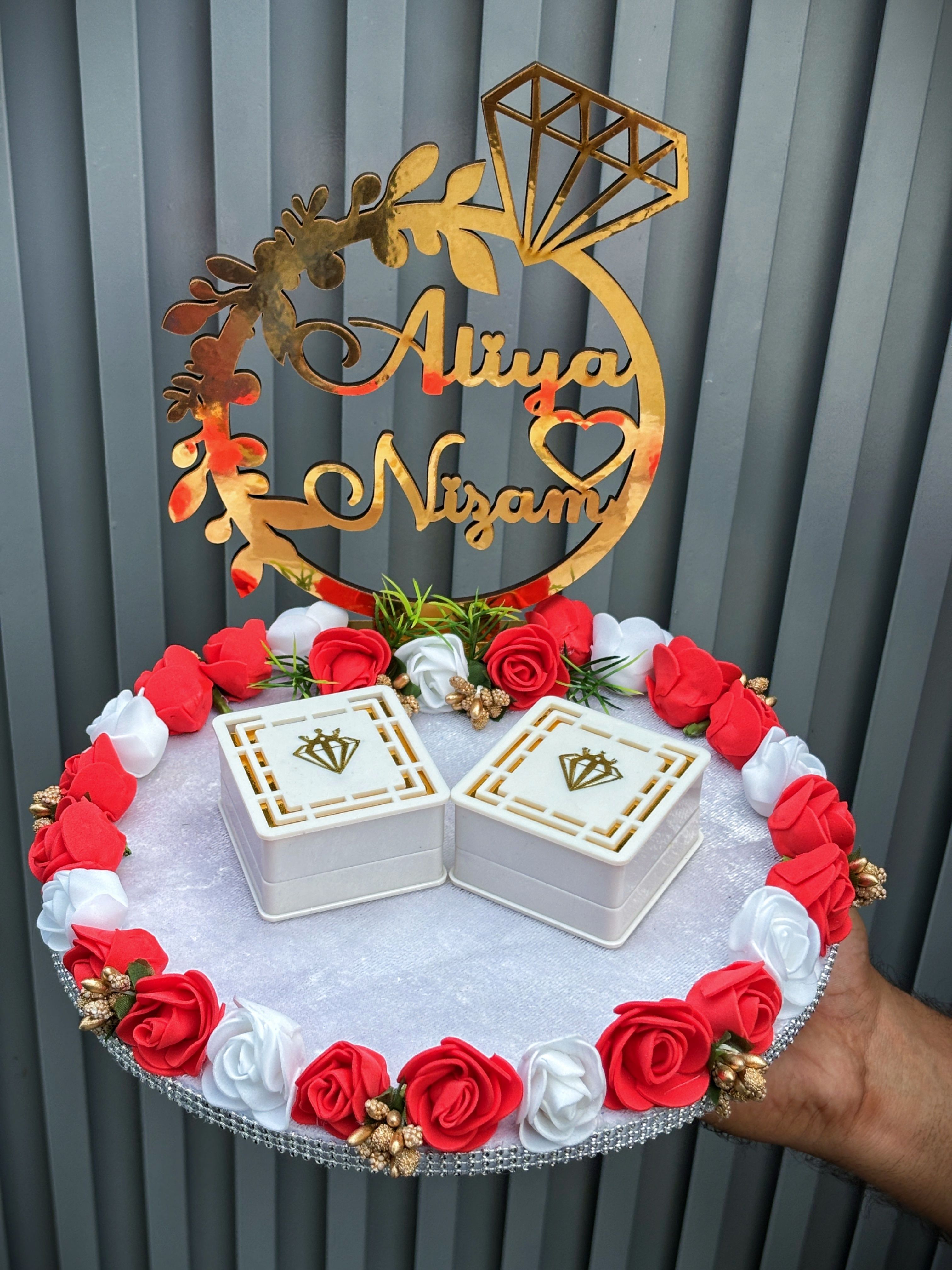creative platter Artificial Flower Design Engagement Ring Tray Platter, Name Plate,Ring plate Wood Decorative Platter-picture-17