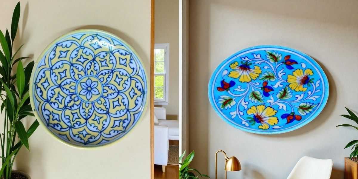 om craft villa Decorative Platter Set of 2 | Elegant Home & Table Décor Serving Plates Ceramic Decorative Platter-picture-24