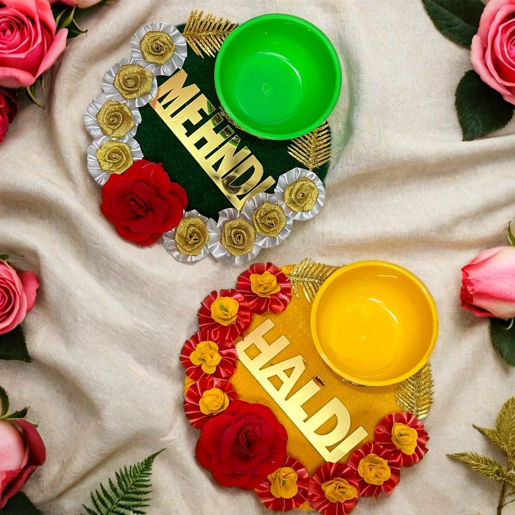 cesto Haldi Mehendi Decoration Thali Set, Plate, Ceremony Platter,Wedding Combo,Tray p Microfibre Decorative Platter-picture-22