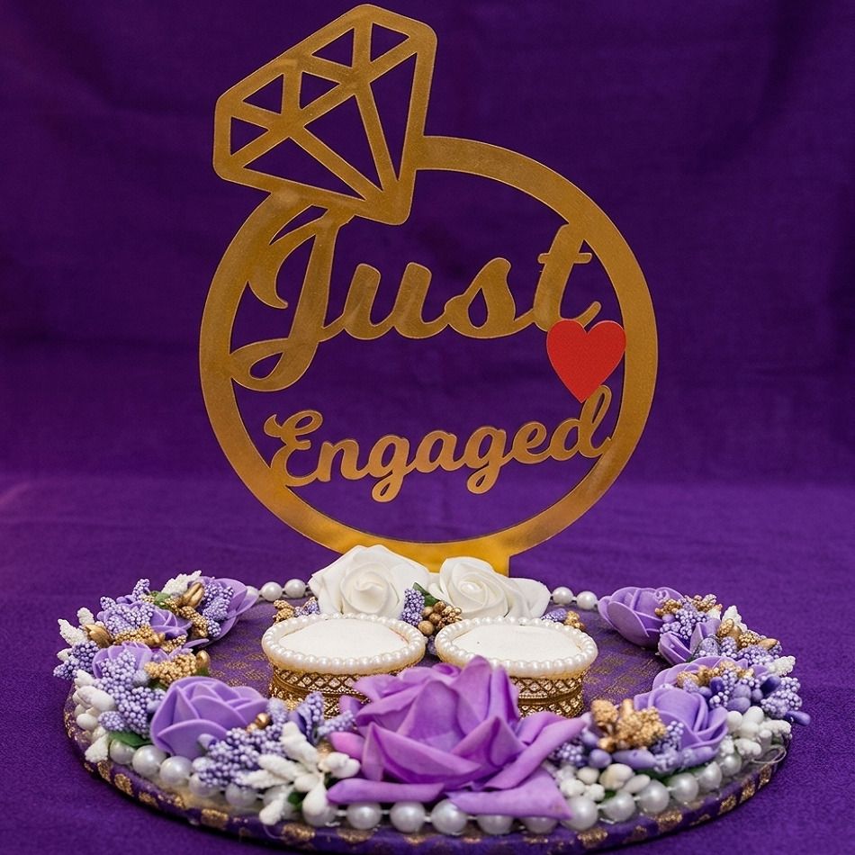 Premium Handcrafted Engagement Ring Platter with "Just Engaged" Gold Mdf Topper Wood Decorative Platter-image-6