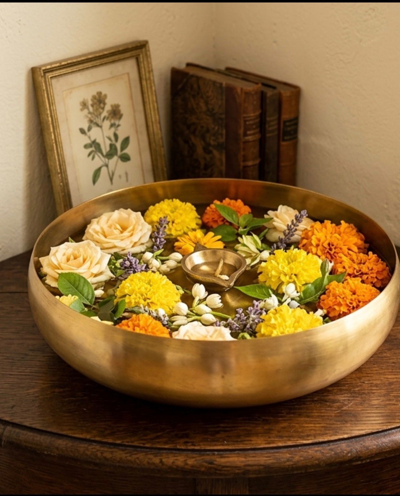 Premium Metal Urli Bowl, Floating Flower & Candle Urli, Gold Finish Iron Decorative Platter-image-2