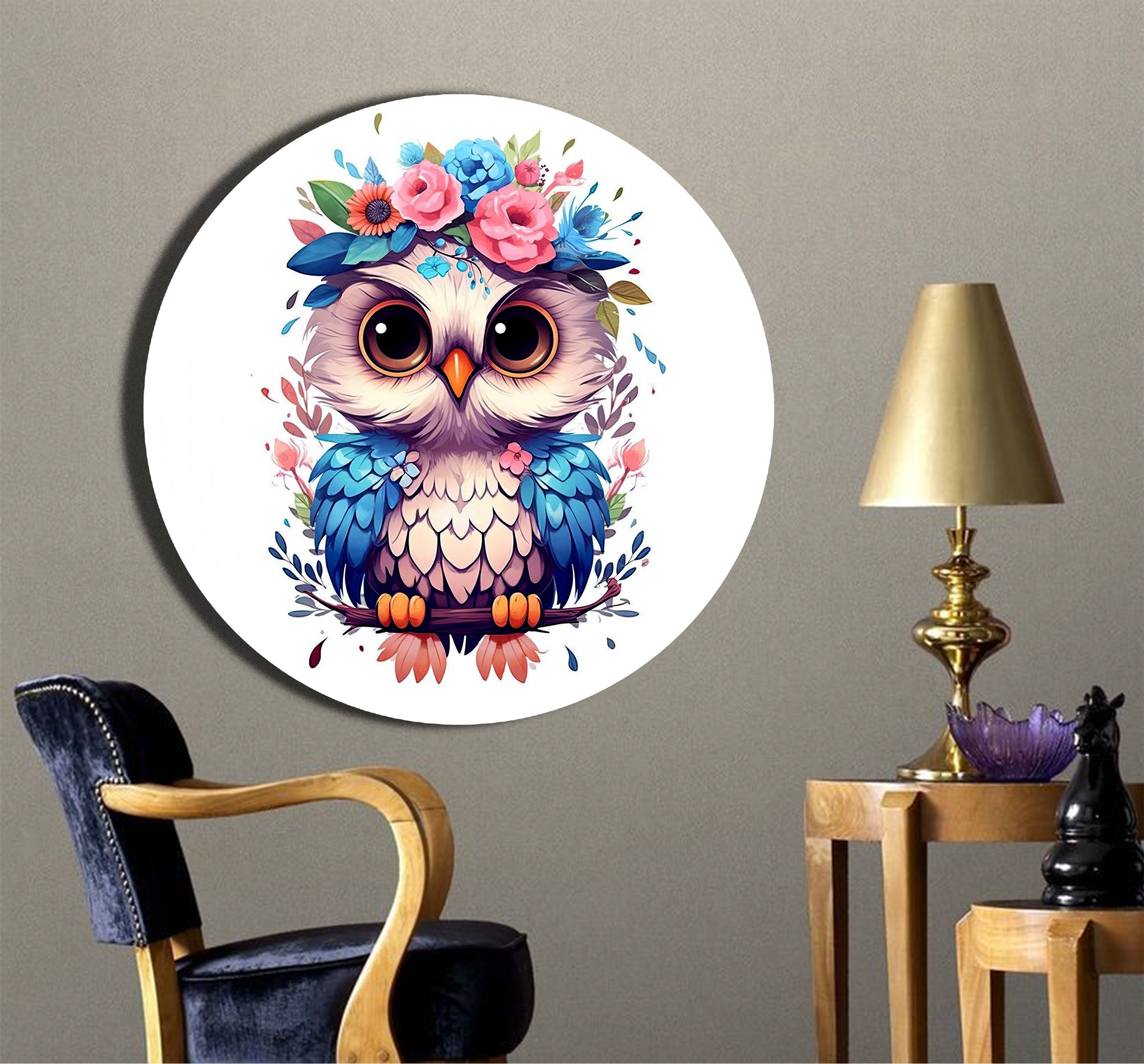 Eurasian Eagle-Owl (Bubo bubo) Wall hanging plate 8 inch Ceramic Decorative Platter-image-2