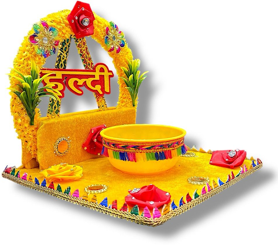 Beautiful Haldi Platter Tray | Wedding Decoration Haldi Plate | Haldi Thali Wood Decorative Platter