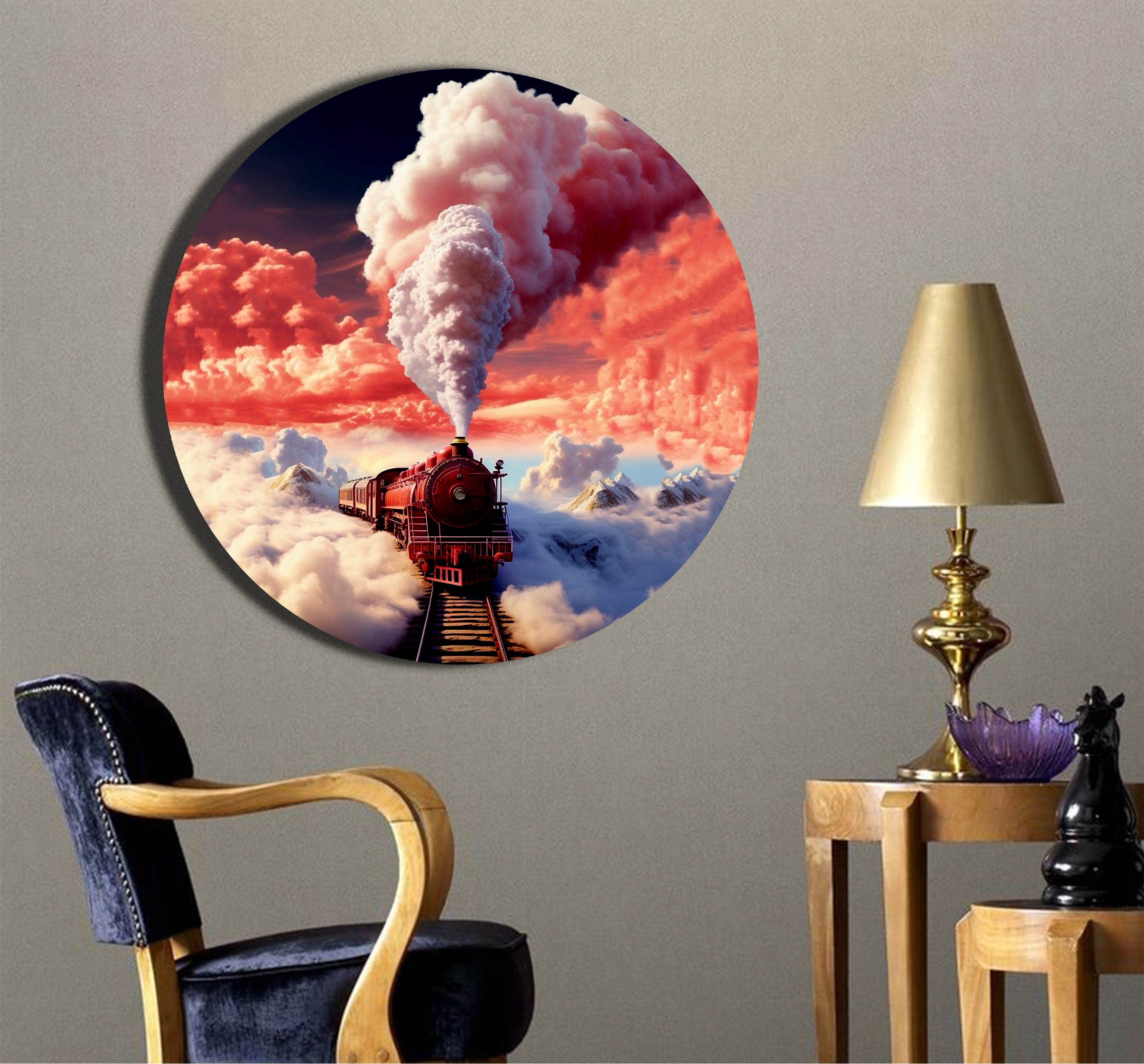 Freight Trains Wall hanging plate 8 inch Ceramic Decorative Platter-image-2