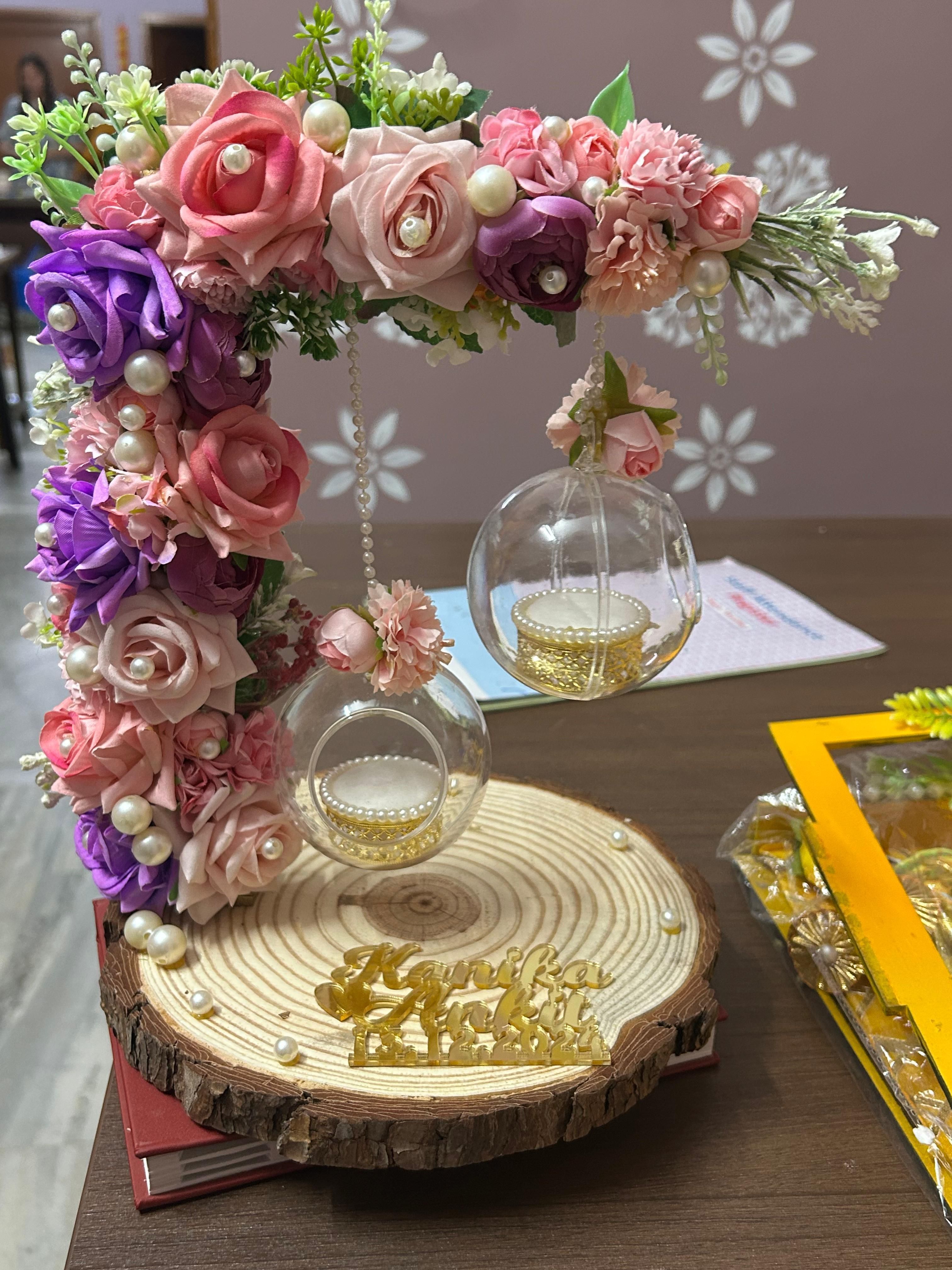 Engagement Ring platter with Customize name beautiful Floral work Wood Decorative Platter-image-29
