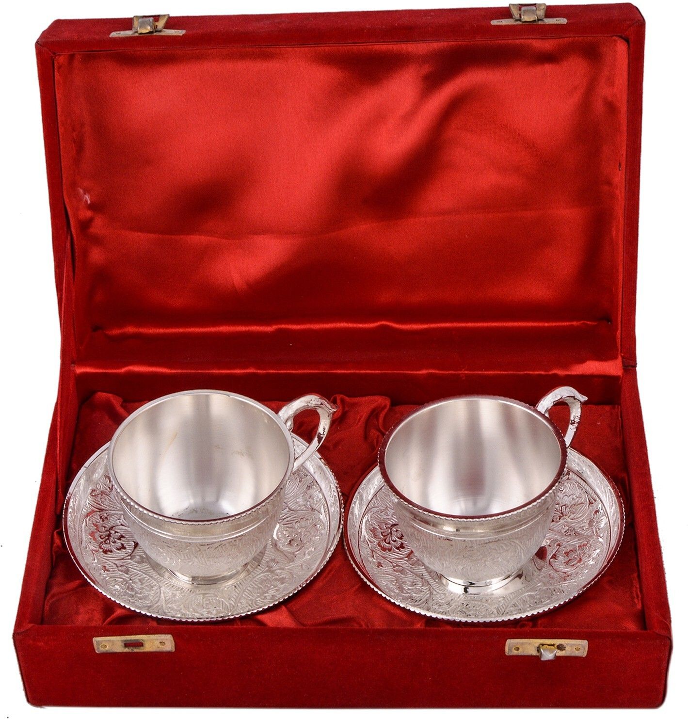Shreeng Silver Plated 2 Cup Plate Set Brass Decorative Platter-image-14