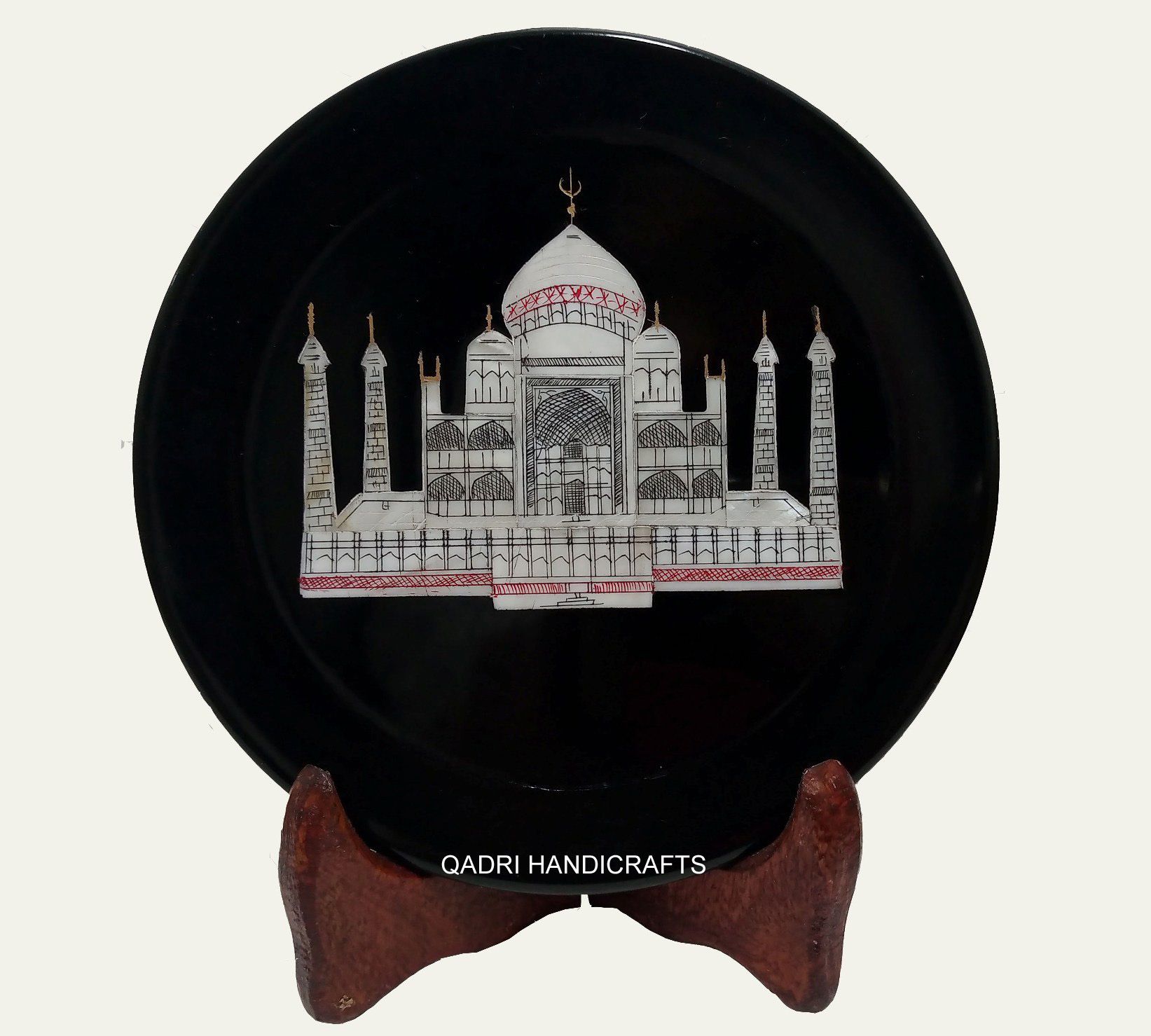 Black Marble Decorative plate with inlay work. ( size - 5 x 5 inch ) Marble Decorative Platter-image-48