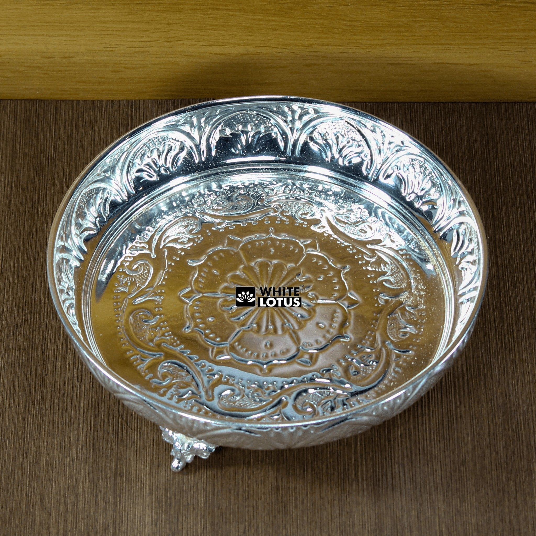 white lotus 9 Inches Fancy Plate Silver Plated Decorative Platter-picture-26