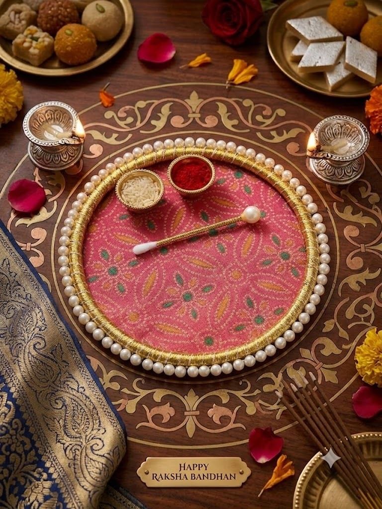 veer creation pink bandhani rakhi plate Wood Decorative Platter-picture-11