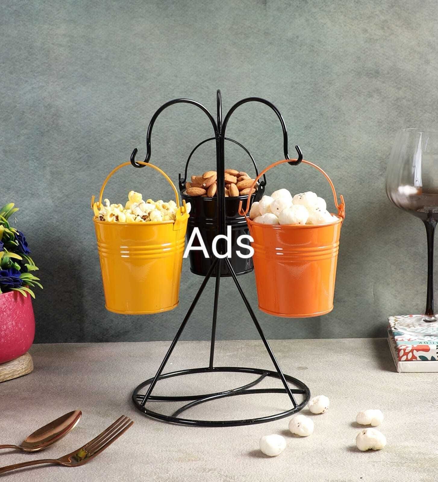 Hanging Bucket Platter Set of 3 Iron Decorative Platter-image-47