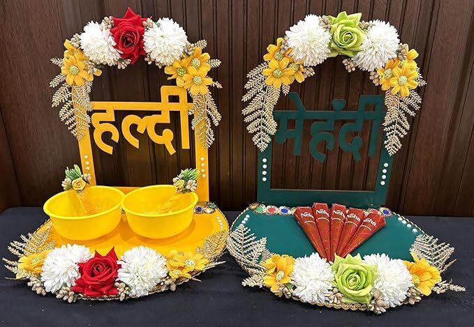 Haldi Mehendi Tray | Combo of Haldi Mehendi Platter Terracotta Decorative Platter