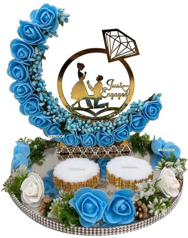 Just Engaged Ring Platter for Engagement Ceremony | Ring Holder for Engagement Wood Decorative Platter