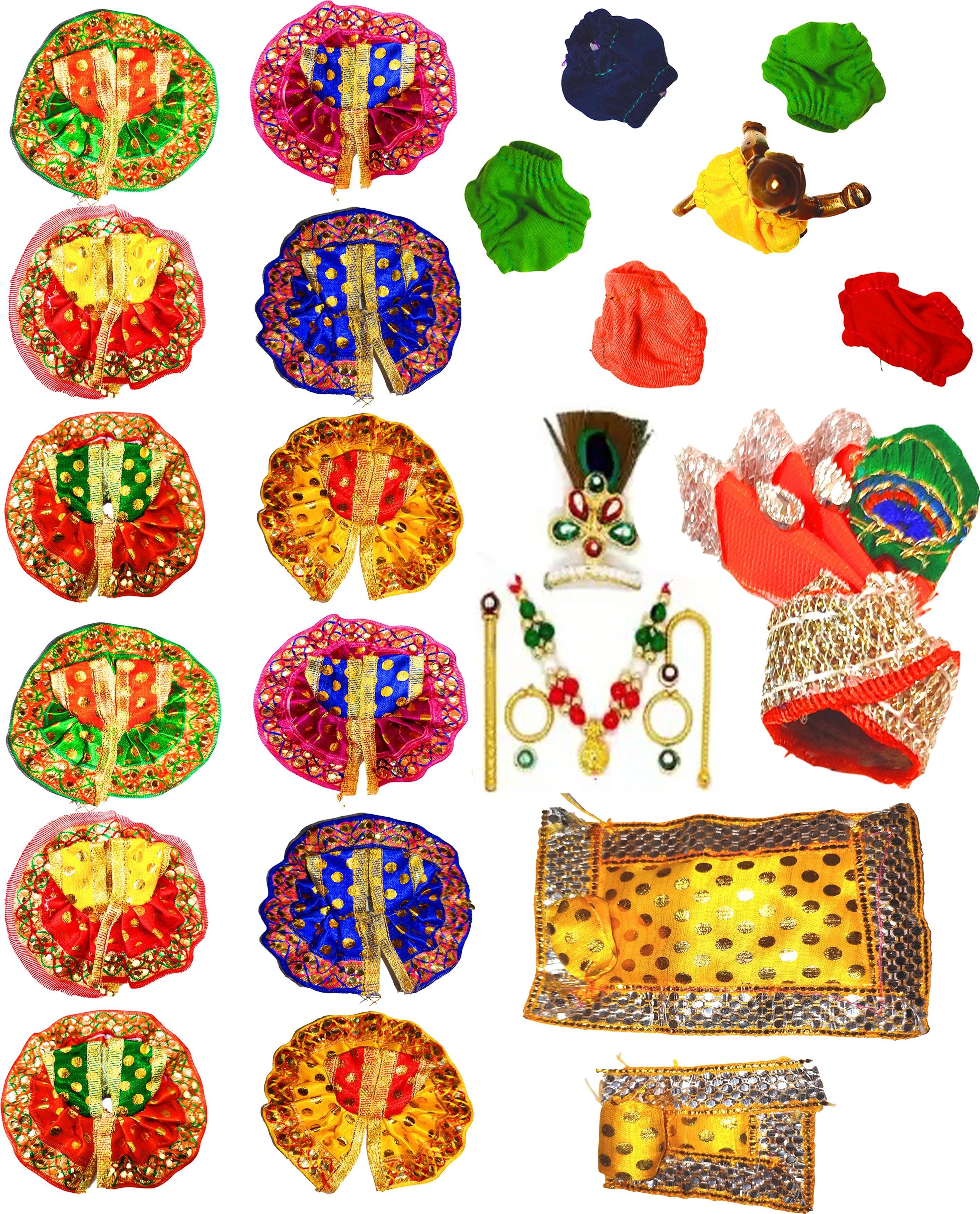 (Pack Of 22) 12 Deity Dress Size-1, 6 Gopal ji Nappy, Cushion, Mukut And Pagdi Dress-image-35