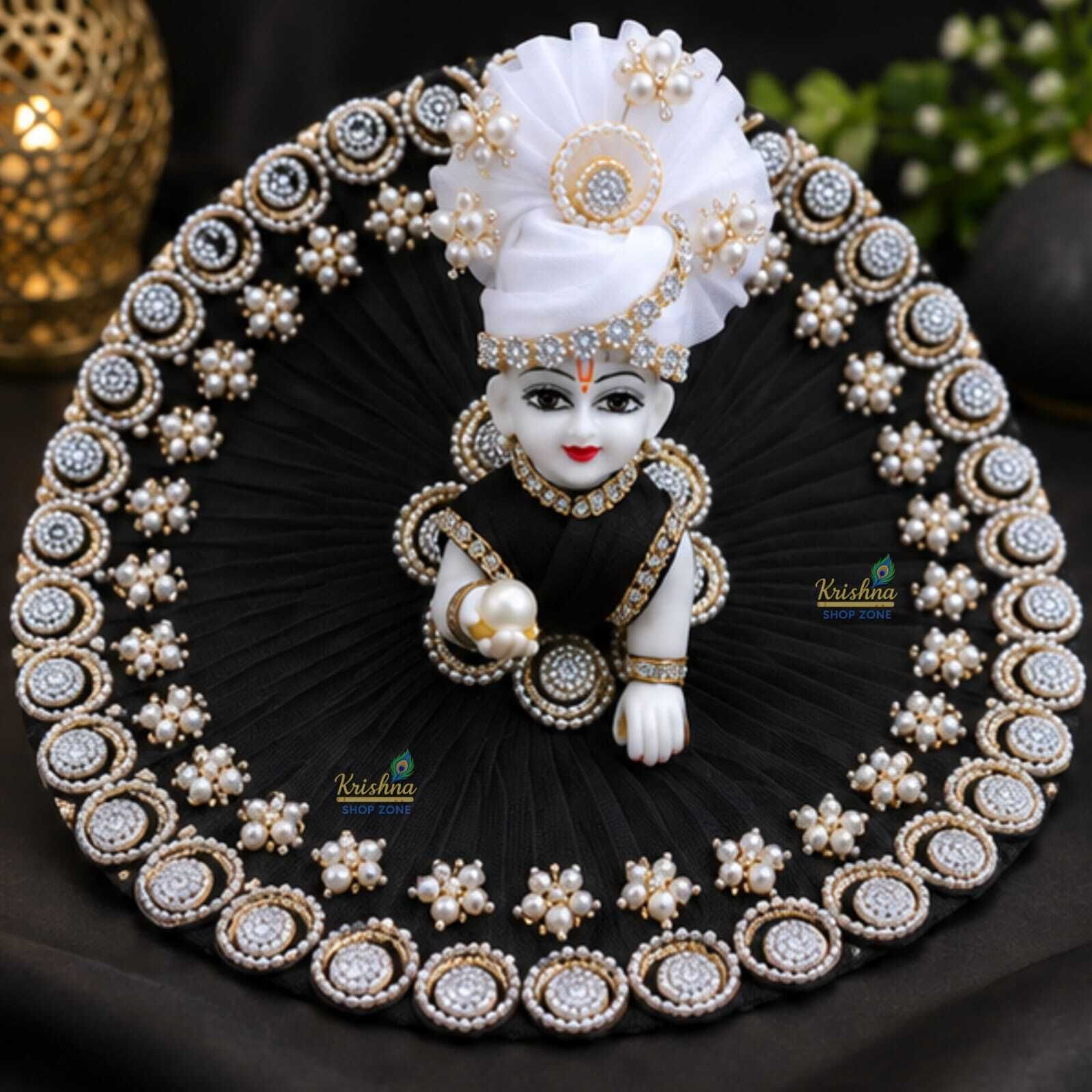 Size-4, Black Heavy Fancy Poshak for Laddu Gopal Ji with Pagdi Dress-image-36
