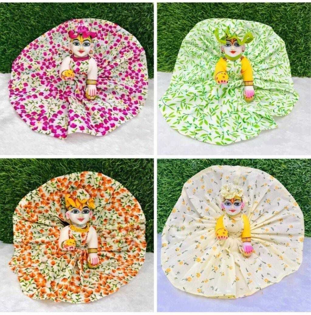 Laddu Gopal Ji Summer Fancy Cotton Dress, Size 6, Pack of 4, Random Colours & Design Dress-image-1