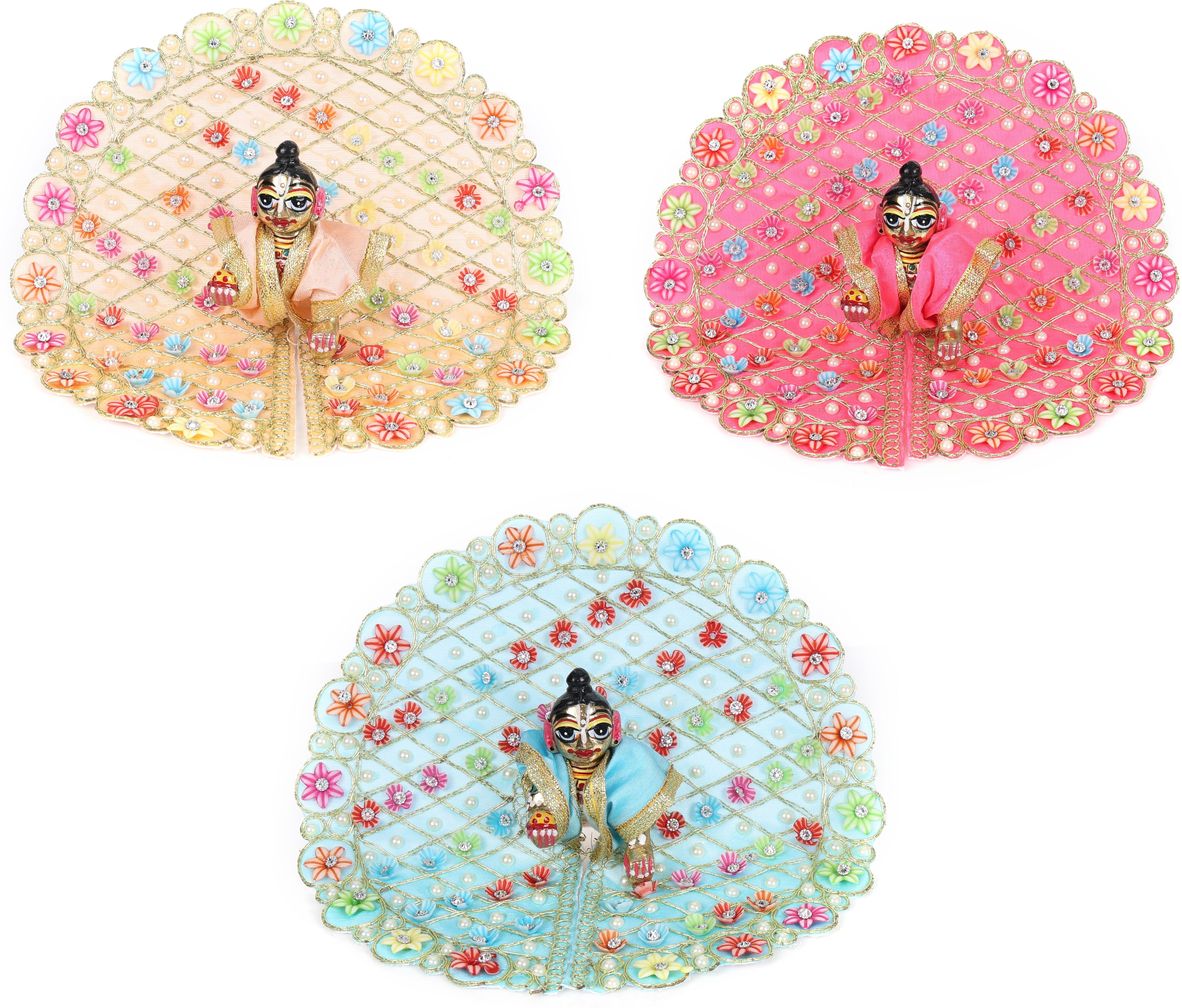 Kanha ji Poshak, Peach, Dark pink, Light blue, Size - 4, ( 8 inch ), Pack of 3 Dress-image-8